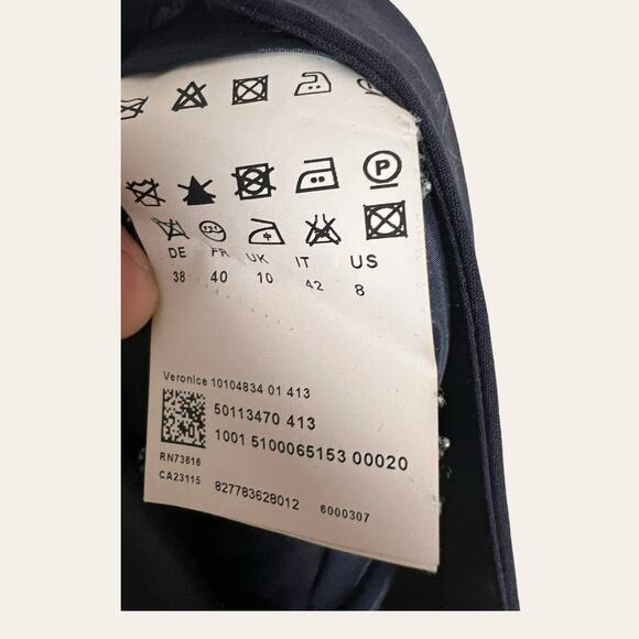 BOSS Hugo Boss Solid Navy Blue Virgin Wool A-Line Pencil Skirt Size 8 - Picture 3 of 9